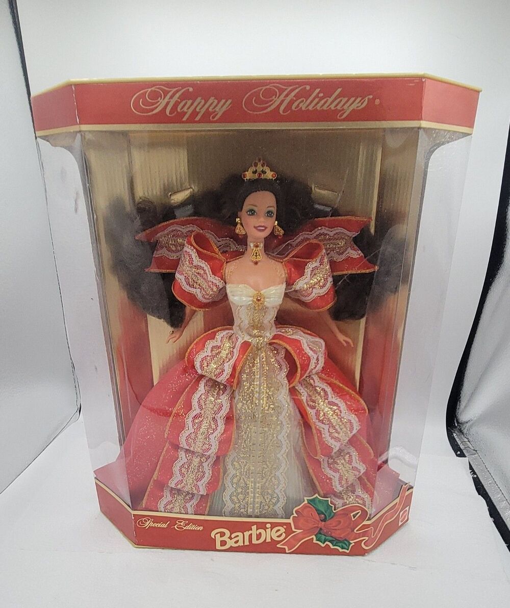 1997 Barbie Happy Holidays Special Edition Brunette Doll Red Gown Mattel Box